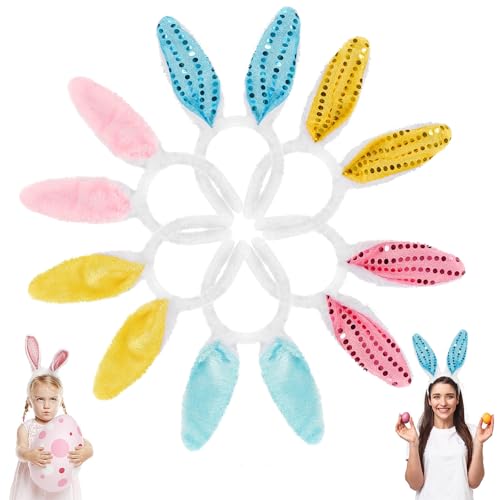 Auirshiky 6 Stück Ostern Hasenohren Haarreif, Osterhasenohren-Stirnband,Rabbit Ears,Cosplay Rabbit Costume for Carnival Costume Accessories,Easter Party von Auirshiky