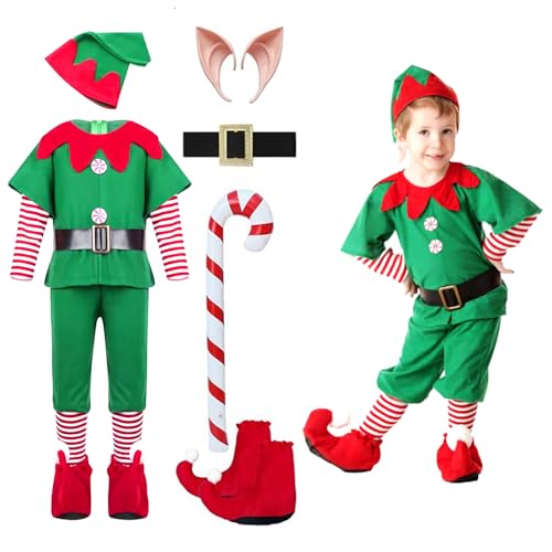 Auirshiky Weihnachtskostüm Set Erwachsene Kinder, Grüner Weihnachtsmann Kostüm, Fancy Dress Weihnachtskostüm für Kinder Erwachsene, Kleid Weihnachten Karneval Cosplay (120cm) von Auirshiky