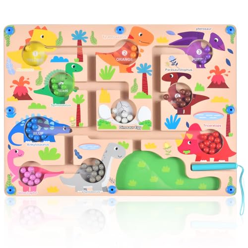 Auirshiky Montessori Spielzeug ab 2 3 4 5 Jahre,Magnetspiel Labyrinth,Holzspielzeug Kinderspielzeug,Labyrinth Montessori Spielzeug,Motorikspielzeug Farben Lernen Sortierspiel,Geschenk (Dinosaurier) von Auirshiky