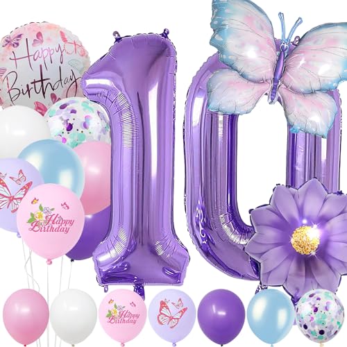 Geburtstagsdeko Mädchen 10 Jahre,Blau Lila Geburtstagsdeko Luftballon 10. Geburtstag,Kindergeburtstag Schmetterling Geburtstag Deko für Mädchen Jungen Geburtstags Festival Party Dekoration von Auliuse