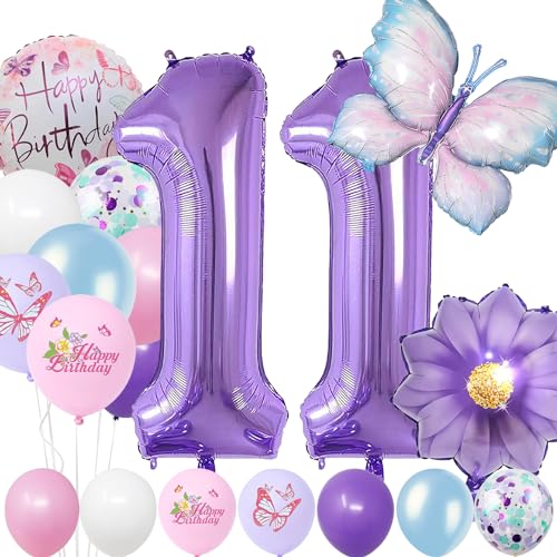 Geburtstagsdeko Mädchen 11 Jahre,Blau Lila Geburtstagsdeko Luftballon 11. Geburtstag,Kindergeburtstag Schmetterling Geburtstag Deko für Mädchen Jungen Geburtstags Festival Party Dekoration von Auliuse