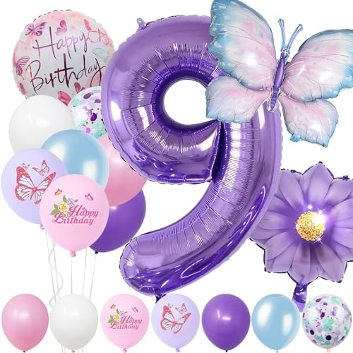 Geburtstagsdeko Mädchen 9 Jahre,Blau Lila Geburtstagsdeko Luftballon 9. Geburtstag,Kindergeburtstag Schmetterling Geburtstag Deko für Mädchen Jungen Geburtstags Festival Party Dekoration Geburtstagsdeko Mädchen 9 Jahre,Blau Lila Geburtstagsdeko Luftballon 9. Geburtstag,Kindergeburtstag Schmetterling Geburtstag Deko für Mädchen Jungen Geburtstags Festival Party Dekoration von Auliuse