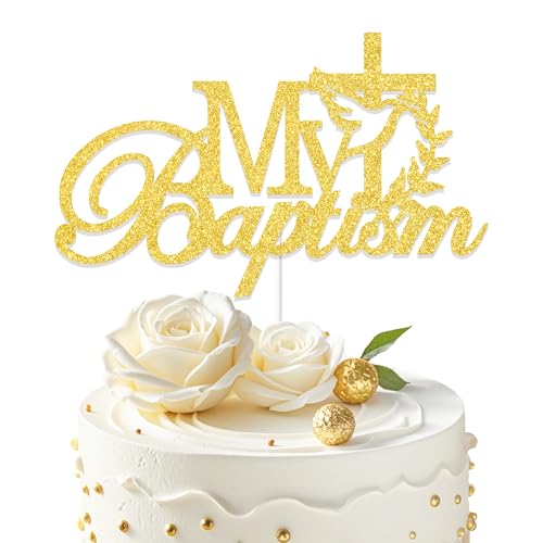 Tortenaufsatz für die Erstkommunion, Babyparty-Dekoration, Segen Sie dieses Kind, Taufpartyzubehör, zur Konfirmation, Taufe, Kuchendekoration, Gold von Aumccxz