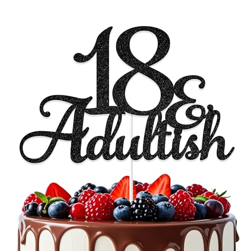 Tortenaufsatz zum 18. Geburtstag, Aufschrift "Happy 18th Birthday", "Time to Adult 18th Birthday", Party-Dekoration, Schwarz von Aumccxz