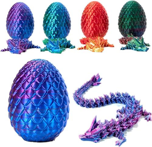 3D Printed Dragon in Egg, Full Articulated Dragon Crystal Dragon with Dragon Egg, Fun 3D Printing Toy, Home Office Decor Executive Desk Toys, Adults Fidget Toys for Autism/ADHS (Purple) von Aumude