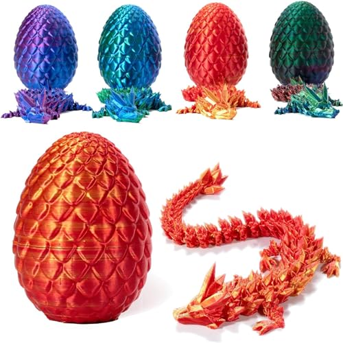 3D-gedruckter Drache im Ei, voll beweglicher Drachenkristalldrache mit Drachenei, lustiges 3D-Druck-Spielzeug, Heimbüro-Dekor, Schreibtisch-Spielzeug, Erwachsene, Fidget-Spielzeug für Autismus/ADHS von Aumude