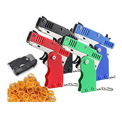 4Pcs Rubber Band Gun Toy - Mini Metal Foldable Toy Gun Keychain and 240 Rubber Bands von Aumude
