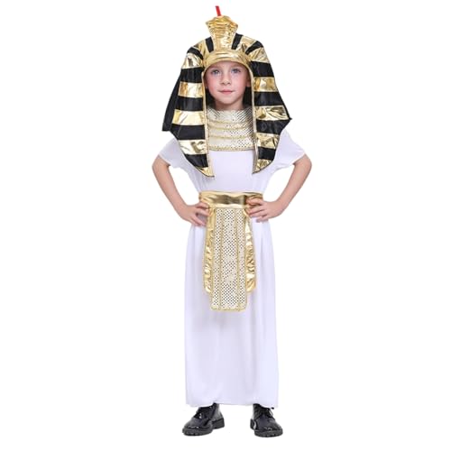 Aunaeyw 4 Pcs Egyptian Costume for Kids Boys Halloween Accessory Set Pharaoh Hat Collar Egyptian Belt Cosplay Role Play Party (Multi-color, M) von Aunaeyw