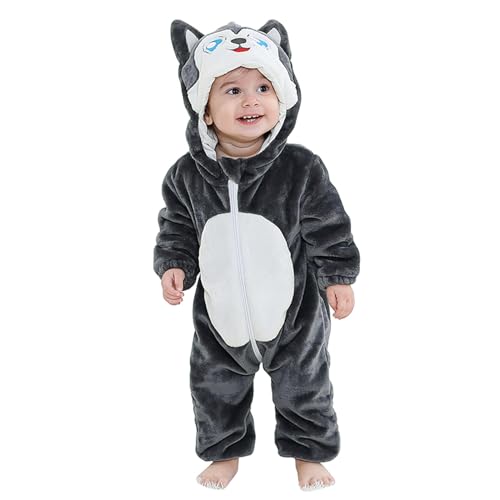 Aunaeyw Baby Animal Costume Winter Warm Dragon/Dinosaur/Bear Hooded Romper Halloween Cosplay Jumpsuit Onesie Set (Black 2, 100) von Aunaeyw