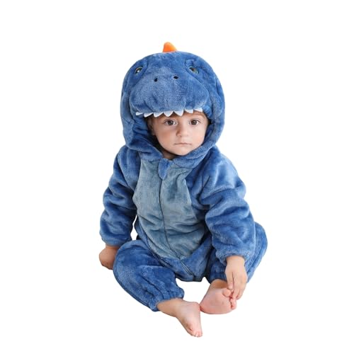 Aunaeyw Baby Animal Costume Winter Warm Dragon/Dinosaur/Bear Hooded Romper Halloween Cosplay Jumpsuit Onesie Set (Blue, 120) von Aunaeyw