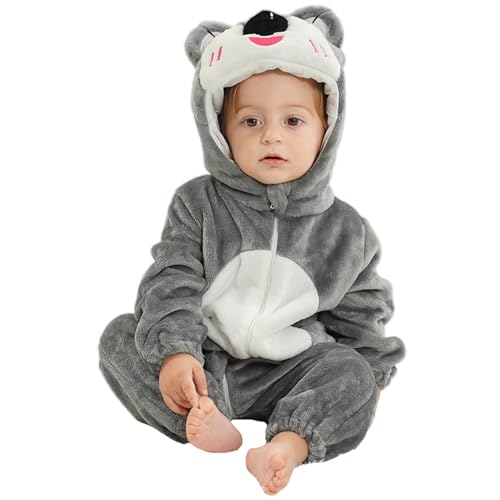 Aunaeyw Baby Animal Costume Winter Warm Dragon/Dinosaur/Bear Hooded Romper Halloween Cosplay Jumpsuit Onesie Set (Gray, 70) von Aunaeyw