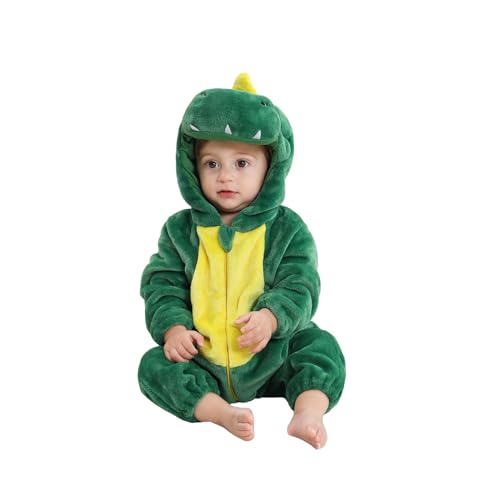 Aunaeyw Baby Animal Costume Winter Warm Dragon/Dinosaur/Bear Hooded Romper Halloween Cosplay Jumpsuit Onesie Set (Green, 90) von Aunaeyw