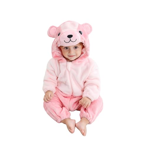 Aunaeyw Baby Animal Costume Winter Warm Dragon/Dinosaur/Bear Hooded Romper Halloween Cosplay Jumpsuit Onesie Set (Pink, 120) von Aunaeyw