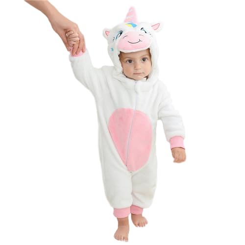 Aunaeyw Baby Animal Costume Winter Warm Dragon/Dinosaur/Bear Hooded Romper Halloween Cosplay Jumpsuit Onesie Set (White 2, 110) von Aunaeyw
