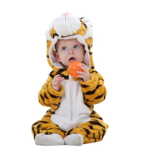 Aunaeyw Baby Animal Costume Winter Warm Dragon/Dinosaur/Bear Hooded Romper Halloween Cosplay Jumpsuit Onesie Set (Yellow 2, 90) von Aunaeyw