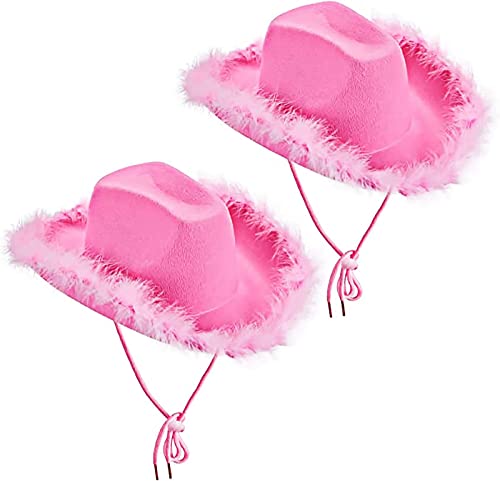 Aunaeyw Cowgirl-Hut, Kostümzubehör, Junggesellinnenabschied, Cosplay, Kostüm, Partys, Cowboyhüte für Damen, 2 Stück, rosa Cowboyhüte von Aunaeyw