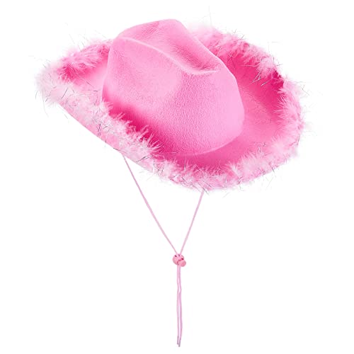 Aunaeyw Damen-Cowgirl-Hut, Cowboy-Hüte, flauschige Federkrempe, Cowboyhut für Saum, Party, Urlaub, Kostümparty, Spielkleid, Halloween, Cosplay (Pink03, 32 x 42 x 18 cm) von Aunaeyw