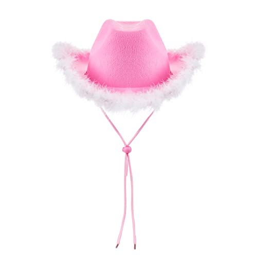 Aunaeyw Damen-Cowgirl-Hut, Cowboy-Hüte, flauschige Federkrempe, Cowboyhut für Saum, Party, Urlaub, Kostümparty, Spielkleid, Halloween, Cosplay (Pink05, 32 x 42 x 18 cm) von Aunaeyw