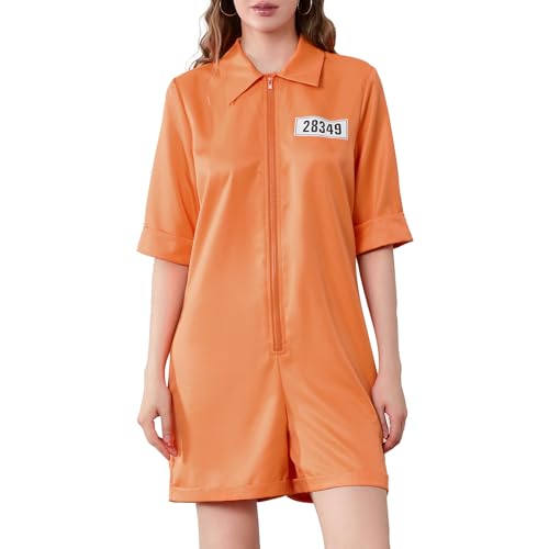 Aunaeyw Damen-Jumpsuit, Gefängnis-Overall, Halloween, Cosplay, Kostüm, Gefängnis-Overall, Insassenuniform, Rollenspiel, Verkleiden (07, L) von Aunaeyw