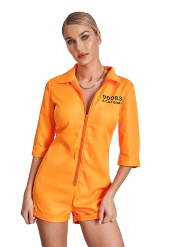 Aunaeyw Damen-Jumpsuit, Gefängnis-Overall, Halloween, Cosplay, Kostüm, Gefängnis-Overall, Insassenuniform, Rollenspiel, orange (08, XL) von Aunaeyw