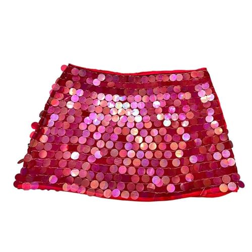 Aunaeyw Damen Sommer Mini Pailletten Röcke Seite Split Tie Up Rock für Alltag Reisen Party (Rot, M) von Aunaeyw