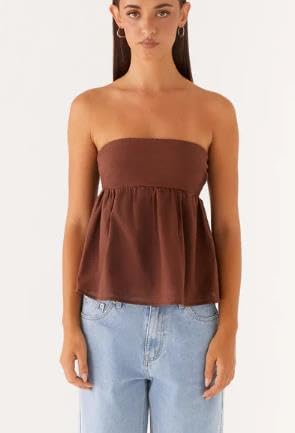 Aunaeyw Damen-Sommer-Schlauch-Top, ärmellos, trägerlos, einfarbig, lockeres Bandeau-Top, Freizeithemden (Braun, M) von Aunaeyw