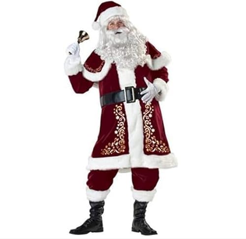 Aunaeyw Erwachsene Weihnachten Weihnachtsmann Kostüm Xmas Outfits Luxus Deluxe Samt Cosplay Verkleidung Thema Party Kleidung Set für Männer Frauen (Rot-Erwachsene, M) von Aunaeyw