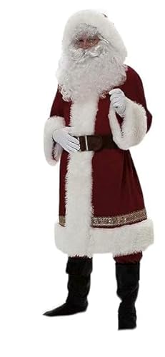 Aunaeyw Erwachsene Weihnachten Weihnachtsmann Kostüm Xmas Outfits Luxus Deluxe Samt Cosplay Verkleidung Thema Party Kleidung Set für Männer Frauen (Weinrot, L) von Aunaeyw