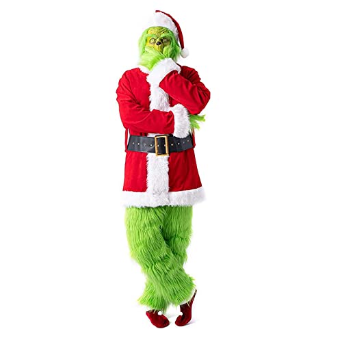 Aunaeyw Erwachsene Weihnachtsmann Kostüm Set Deluxe Furry Fancy Dress Outfit Halloween Xmas Lustige Cosplay Kostüm Requisiten für Frauen Männer von Aunaeyw