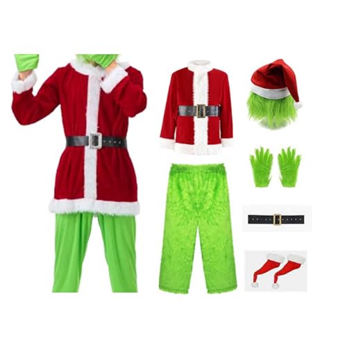 Aunaeyw Erwachsene Weihnachtsmann Kostüm Set Deluxe Furry Fancy Dress Outfit Halloween Xmas Lustige Cosplay Kostüm Requisiten für Frauen Männer von Aunaeyw