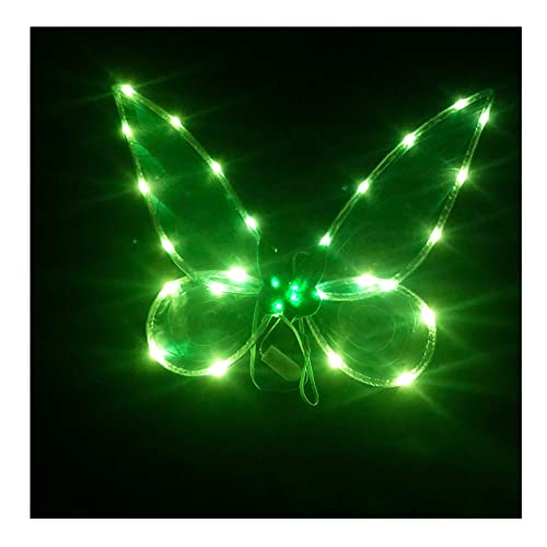 Aunaeyw Fee Flügel für Mädchen Kinder Erwachsene Schmetterling Fee Flügel Elf Engel Flügel Halloween Kostüm für Sparkle Princess Party Favor (Green fairy wings with Light) von Aunaeyw