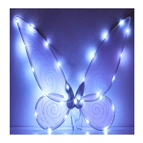 Aunaeyw Fee Flügel für Mädchen Kinder Erwachsene Schmetterling Fee Flügel Elf Engel Flügel Halloween Kostüm für Sparkle Princess Party Favor (White fairy wings with Light) von Aunaeyw