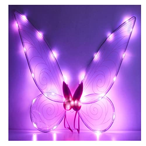 Aunaeyw Feenflügel verkleiden sich für Mädchen, weiß, funkelnd, durchsichtige Flügel, Schmetterling, Fee, Halloween-Kostüm, Engelsflügel für Kinder und Erwachsene (rosa Feenflügel mit Licht) von Aunaeyw