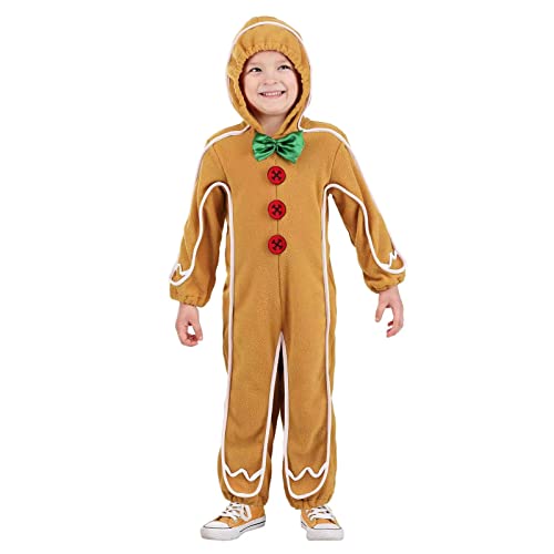Aunaeyw Gingerbread Man Cosplay Costume Long Sleeve Buttons Bow Hooded Christmas Jumpsuit for Adults Kids (Kids, Ginger, 3-4 Years) von Aunaeyw