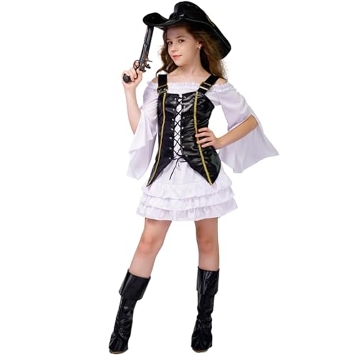 Aunaeyw Girl Pirate Costume Cosplay Halloween Dress up (White, 4-6 Years) von Aunaeyw