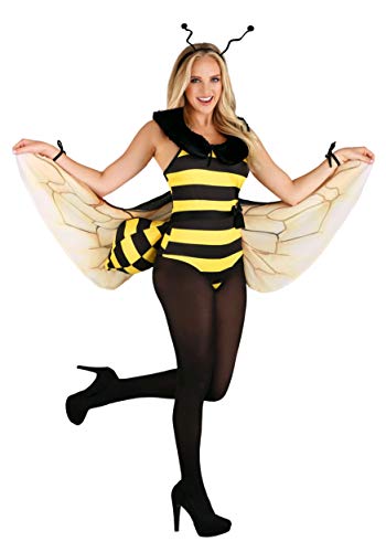 Aunaeyw Hallween Bienen-Cosplay-Kostüm für Damen, langärmelig, gestreift, Patchwork, Biene, kniehohe Socken und Haarreifen (06, XL) von Aunaeyw