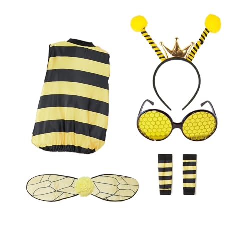 Aunaeyw Hallween Bienen-Cosplay-Kostüm für Damen, langärmelig, gestreift, Patchwork, Biene, kniehohe Socken und Haarreifen (07, L) von Aunaeyw