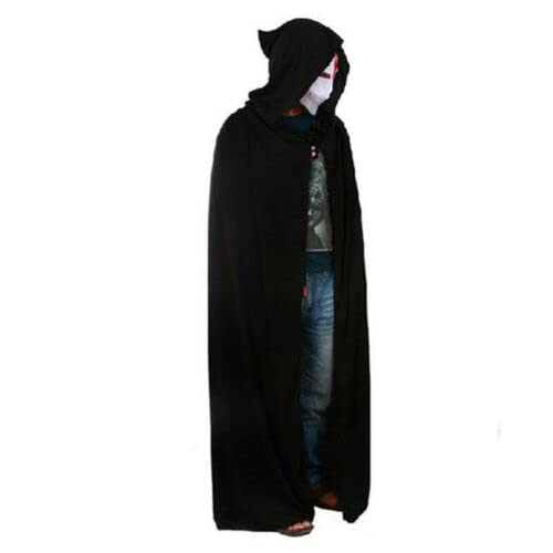Aunaeyw Langer Kapuzenumhang für Erwachsene, gruselig, schwarz, Halloween-Kostüm, Umhang, Tod, Cosplay, Requisiten, Einheitsgröße (Schwarz, Einheitsgröße) von Aunaeyw