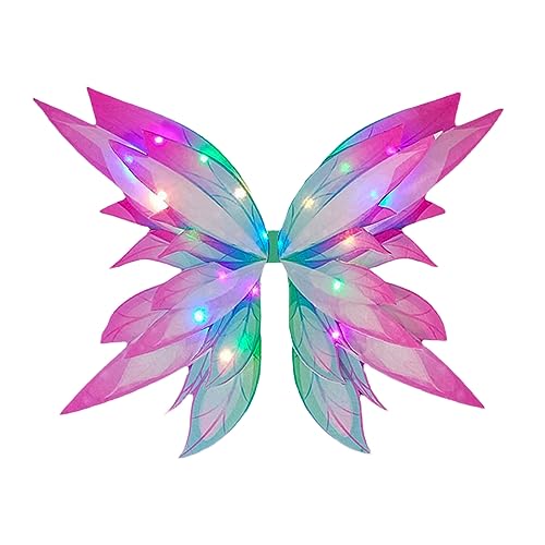 Aunaeyw Leuchtendes Flügel-Zubehör für Erwachsene und Kinder, beleuchteter Tüllrock, Schmetterlingsflügel, Feen-Stirnband, Partygeschenk für Cosplay (Farbverlauf, Rosenrot, 3 Stück) von Aunaeyw