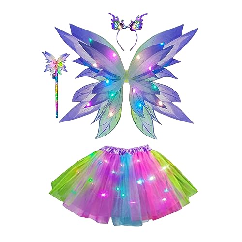 Aunaeyw Leuchtendes Flügel-Zubehör für Erwachsene und Kinder, beleuchteter Tüllrock, Schmetterlingsflügel, Feen-Stirnband, Partygeschenk für Cosplay (Farbverlauf, lila, nur Flügel) von Aunaeyw