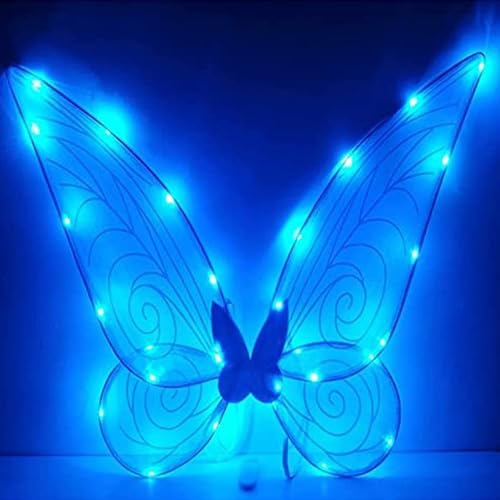 Aunaeyw Luminous Fairy Wings for Girls Children Adults Butterfly Fairy Wings Elf Angel Wings Halloween Costume for Sparkle Princess Party Favour (Blue with Light) von Aunaeyw