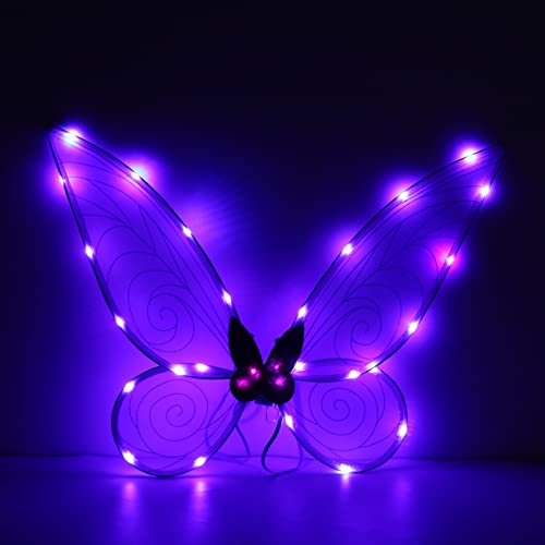 Aunaeyw Luminous Fairy Wings for Girls Children Adults Butterfly Fairy Wings Elf Angel Wings Halloween Costume for Sparkle Princess Party Favour (Purple with Light) von Aunaeyw