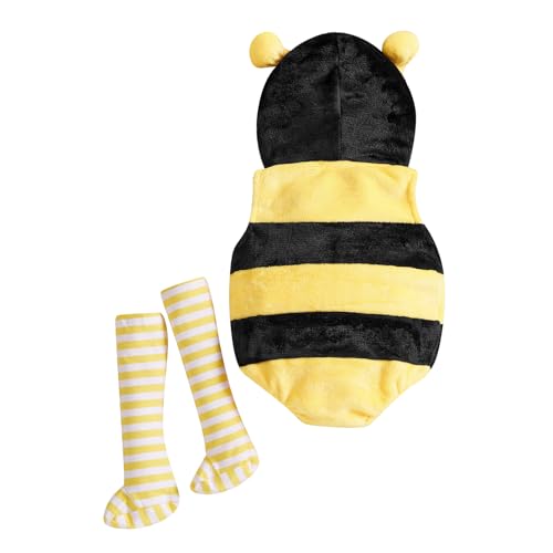 Aunaeyw Newborn Toddler Baby Girl Boy Halloween Bee Costumes Cute Hooded Romper Jumpsuit Outfit Clothes With Long Socks (Yellow, 12-18 Months) von Aunaeyw