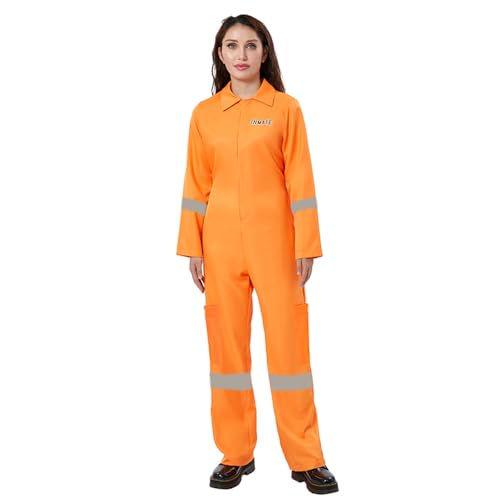 Aunaeyw Orangefarbener Gefangenen-Jumpsuit, Halloween, Cosplay, Kostüm, Gefängnis-Overall, Insassenuniform, Rollenspiel (02, S) von Aunaeyw