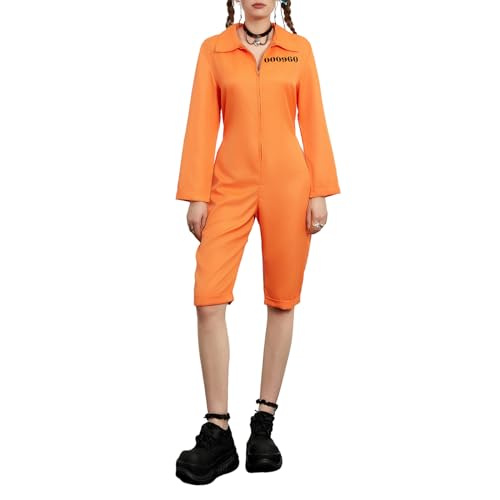 Aunaeyw Orangefarbener Gefangenen-Jumpsuit, Halloween, Cosplay, Kostüm, Gefängnis-Overall, Insassin, Uniform, Rollenspiel, Verkleiden (05, XXL) von Aunaeyw