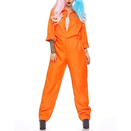 Aunaeyw Orangefarbener Gefangenen-Jumpsuit, Halloween, Cosplay, Kostüm, Gefängnis-Overall, Insassin, Uniform, Rollenspiel (01, XXL) von Aunaeyw