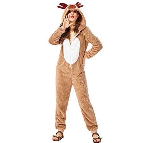 Aunaeyw Rentier-Kostüm für Erwachsene und Kinder, Weihnachtsmannhelfer, Rudolf, Rentier, Kostüm, langärmelig, Reißverschluss, einteiliger Overall, Nachtwäsche, Weihnachts-Outfits (Khaki, Damen, M) Aunaeyw Rentier-Kostüm für Erwachsene und Kinder, Weihnachtsmannhelfer, Rudolf, Rentier, Kostüm, langärmelig, Reißverschluss, einteiliger Overall, Nachtwäsche, Weihnachts-Outfits (Khaki, Damen, M) von Aunaeyw