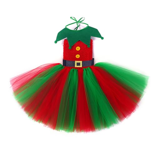 Aunaeyw Weihnachtskostüm für Kinder, Kleinkind, Mädchen, ärmellos, Feen-Dekorationen, geschwollenes Prinzessinnenkleid mit Stirnband, Party-Outfit, 2-teilig (bunt, 2–3T) von Aunaeyw