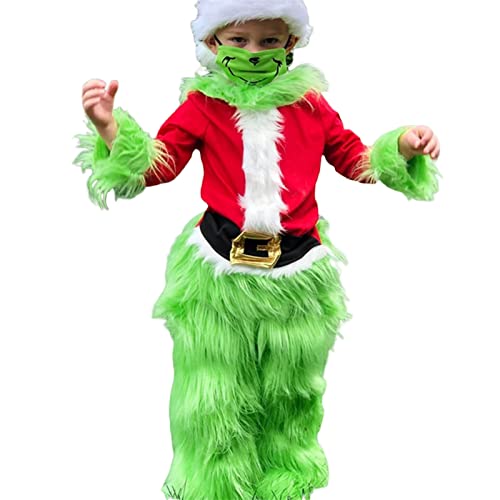 Aunaeyw Weihnachtsmann-Kostüm-Set für Erwachsene, Kinder, luxuriös, pelzig, Kostüm, Halloween, Weihnachten, lustiges Cosplay-Kostüm-Requisiten, Grün von Aunaeyw