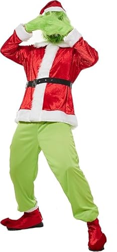 Aunaeyw Weihnachtsmann-Kostüm-Set für Erwachsene und Kinder, grün, pelzig, Kostüm, Outfit, Halloween, Weihnachten, lustiges Cosplay-Kostüm-Requisiten von Aunaeyw